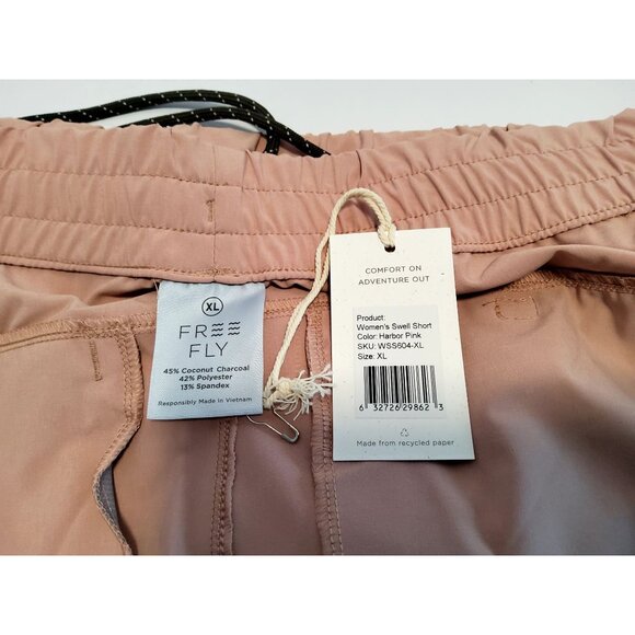 Womens Harbor Pink Swell Shorts By Free Fly XL Coconut Charcoal & Spandex Drawst - Picture 7 of 8